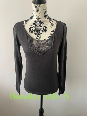 Pull à manches longues extensible gris col rond à dentelle bonobo taille S