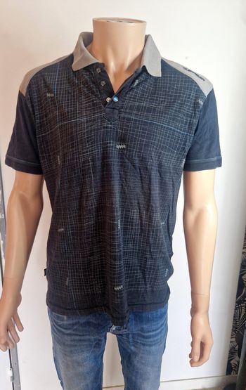 Polo Quiksilver Vintage Noir & Gris Graphique Taille M - Style Surfwear Y2K