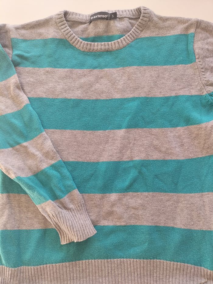 Pull rayé gris et bleu - photo numéro 2