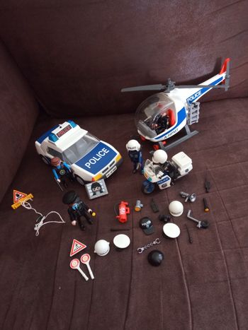 "Playmobil": Lot Vrac Policier (Voiture, moto, Hélicoptère, Accessoires...)