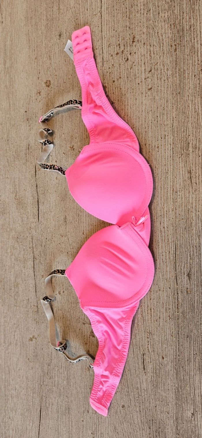 Soutien gorge ado rose fluo, bretelles léopard, Secret Possession, F 85B, Eu 70B, neuf - photo numéro 3