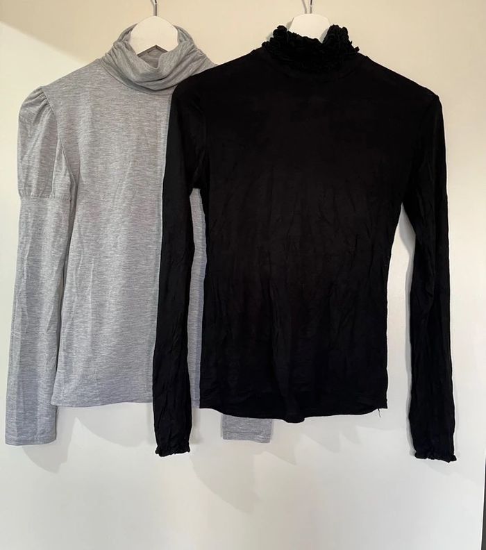 Lot de 2 sous pulls col roulé Femme Taille unique Noir et Gris
