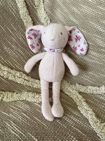 Peluche doudou 26cm grain de blé lapin rose à fleur violette très bon état