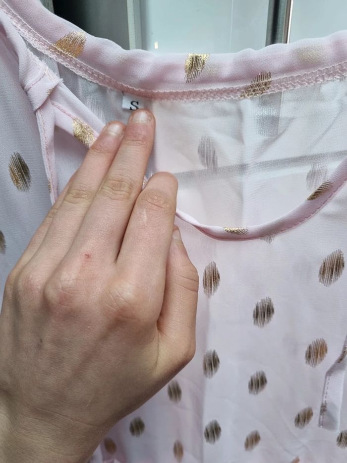 Robe de nuit manche longue rose transparente à petit pois taille S - photo numéro 4