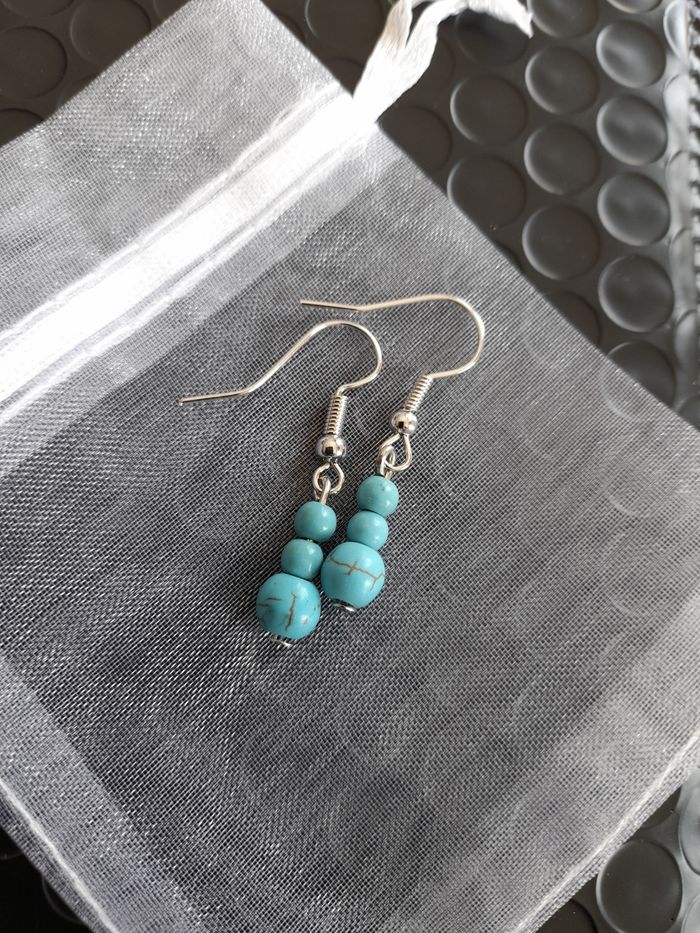 Boucles d'oreilles pierres naturelles Turquoise - photo numéro 4