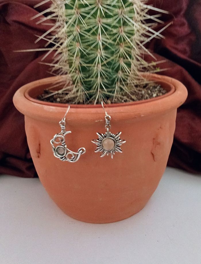 Boucles d'oreilles soleil lune bohème - photo numéro 2