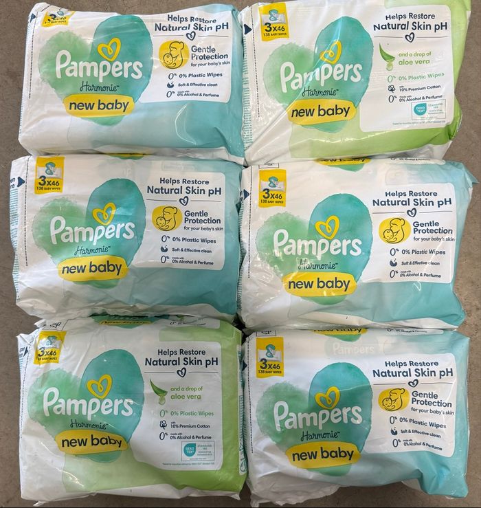 Lot de 6*3 paquets de lingettes Pampers Harmonie New Baby