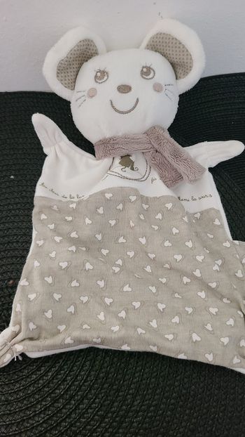 Doudou plat souris blanc beige Au clair de la lune PREMAMAN