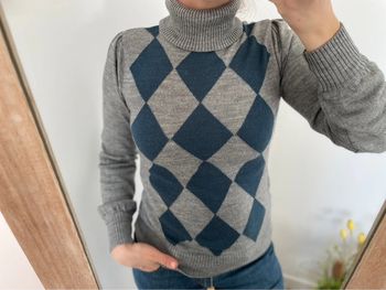 Pull col roulé gris bleu