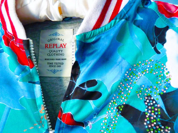 Veste Fille blouson Replay 12 ans imprimé bleu turquoise tropical TBE - photo numéro 2