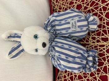Doudou lapin blanc rayé bleu TARTINE ET CHOCOLAT