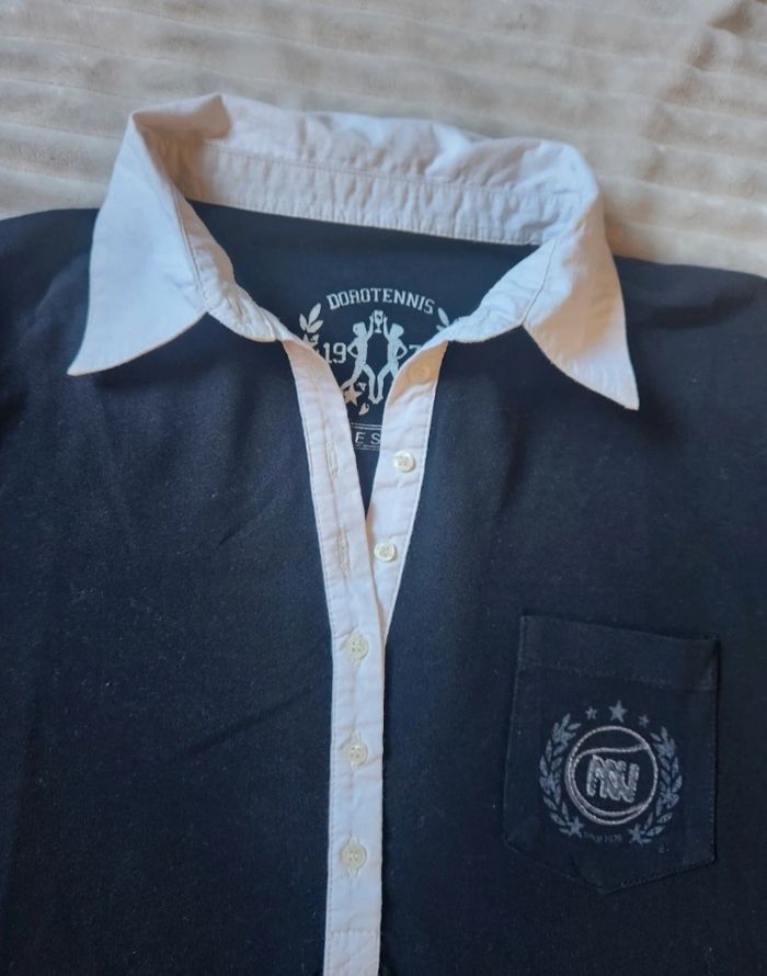 Haut noir col chemise blanc – Manches 3/4 – Taille M – Dorotennis - photo numéro 5