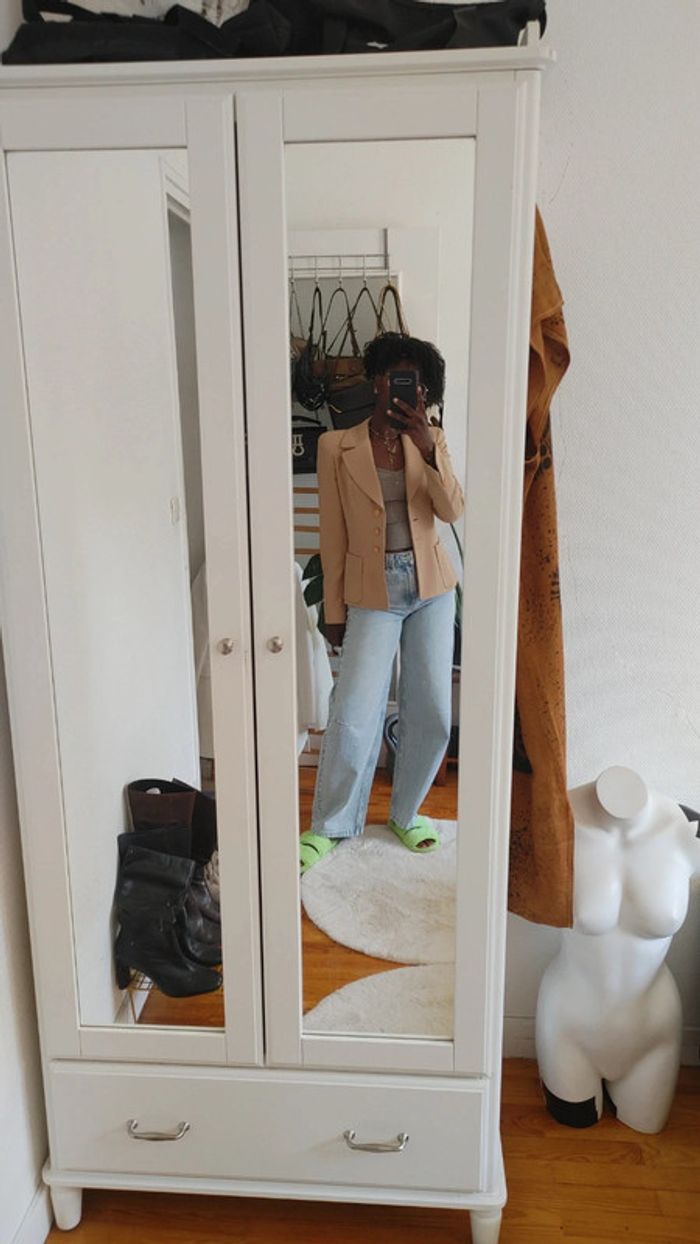 Magnifique Veste blazer cintrée en laine beige or épaules chic vintage - photo numéro 15