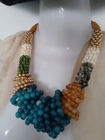 Collier boho ethnique bohème en pierres naturelles et bois