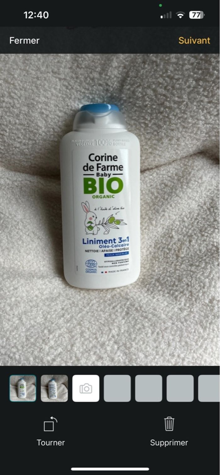 Liniment peau sensible Corinne de farme bio neuf sans étiquette bébé