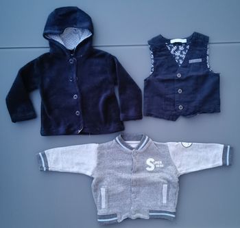 Lot de 2 vestes et 1 gilet sans manche 12 mois garçon Mes petits cailloux Gémo