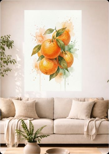 Affiche murale oranges aquarelle "Fraîcheur Orange" déco cuisine A3 Sans cadre