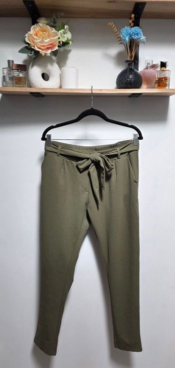 Pantalon Fluide Kaki M Femme Chic Ajusté Stretch Ceinture Noeud