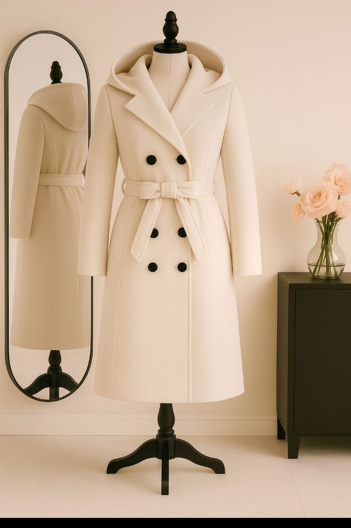 Manteau en laine à capuche beige creme