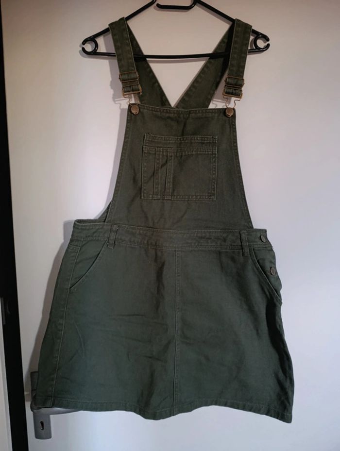 Robe salopette vert kaki matière effet jean 100% coton taille 42
