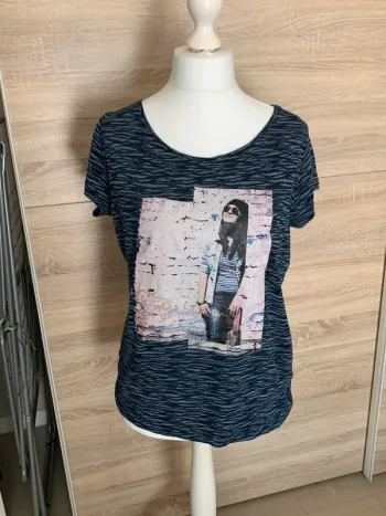Teeshirt ligné bleu marine photo femme L