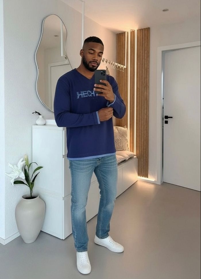 T-shirt manches longues bleu marine Hechter studio