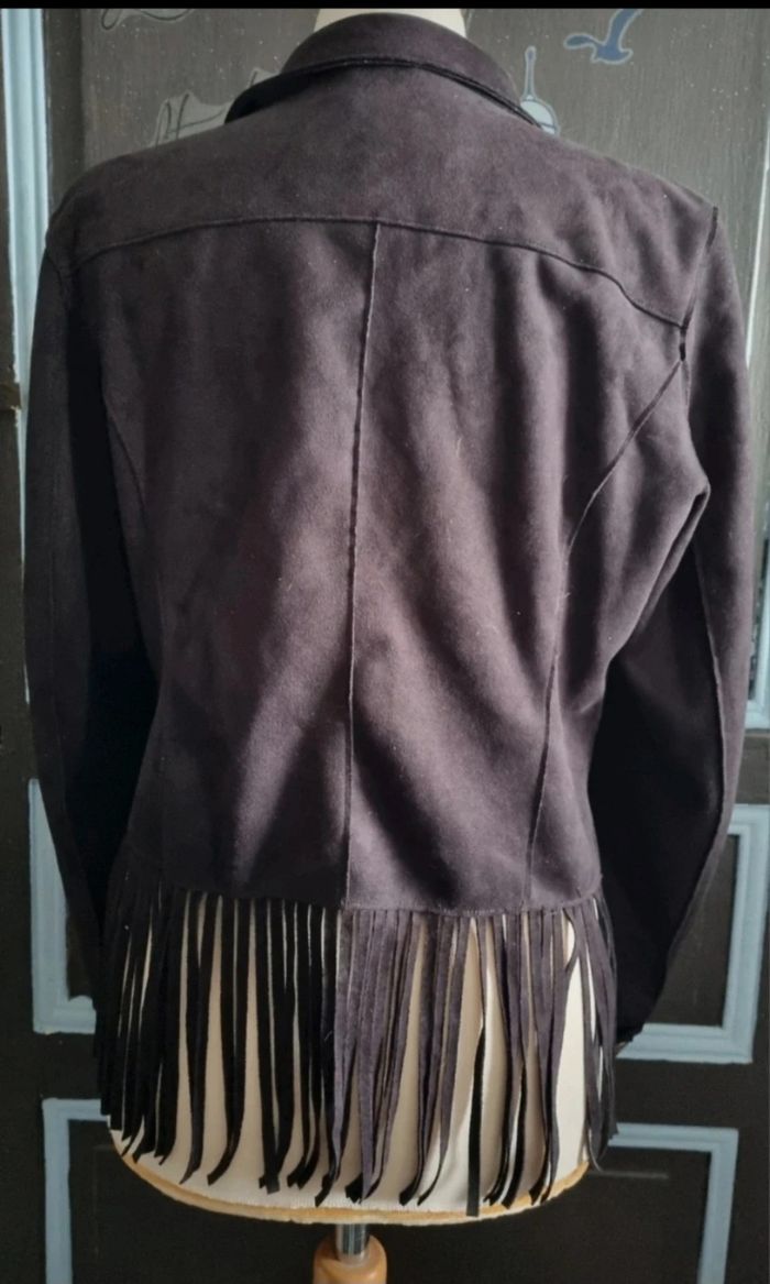 Veste noir à franges taille 42 effet daim au touché - photo numéro 3