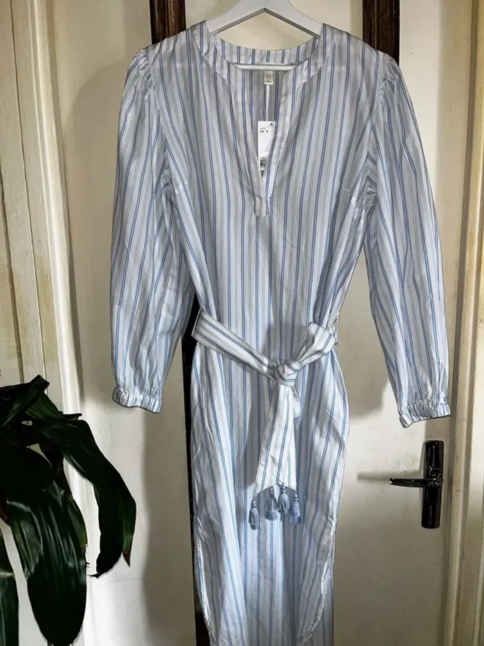Robe chemisier blanc à rayures bleues, taille S, Neuf avec étiquette - H&M - photo numéro 7