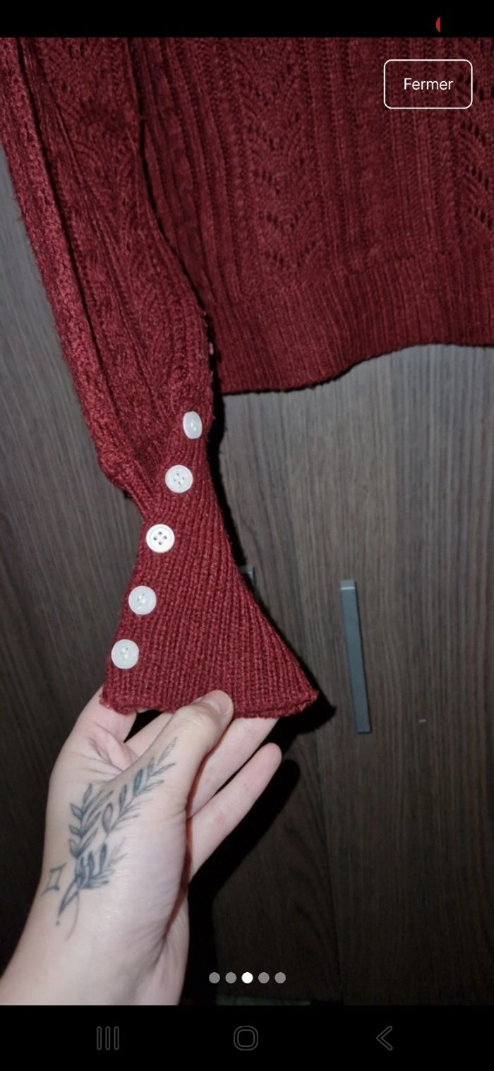 Pull femme en maille bordeaux - photo numéro 2
