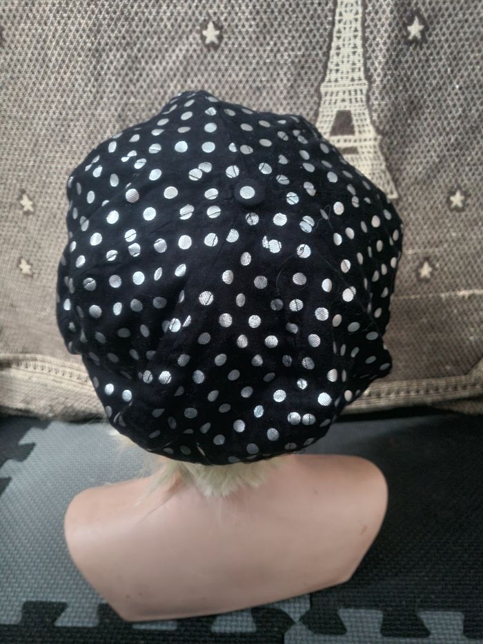 Casquette béret noir à pois argenté style vintage - photo numéro 10