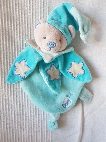 Doudou plat Babynat ourson bleu