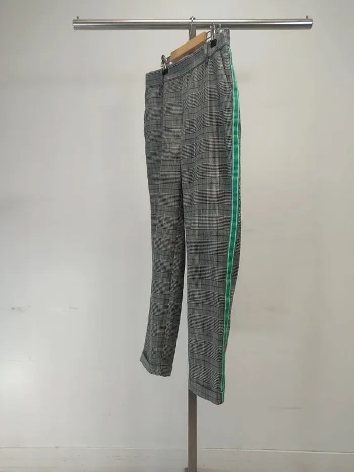 Pantalon Vero Moda XS tartan avec bandes turquoises sur le côté - ceinture élastique - photo numéro 5