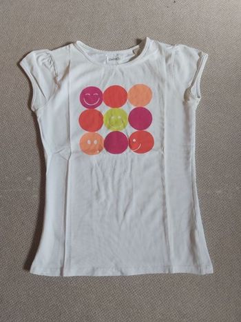 Tee-shirt manches courtes blanc avec smileys 12 ans fille - Okaïdi
