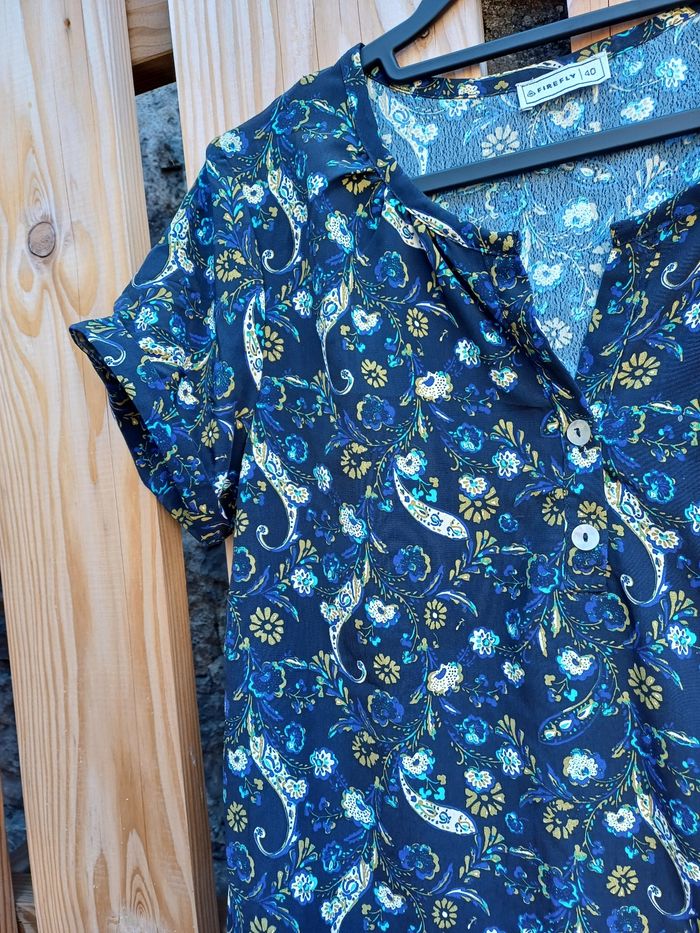 Jolie blouse à manches courtes bleue imprimé fleuri Firefly - photo numéro 5