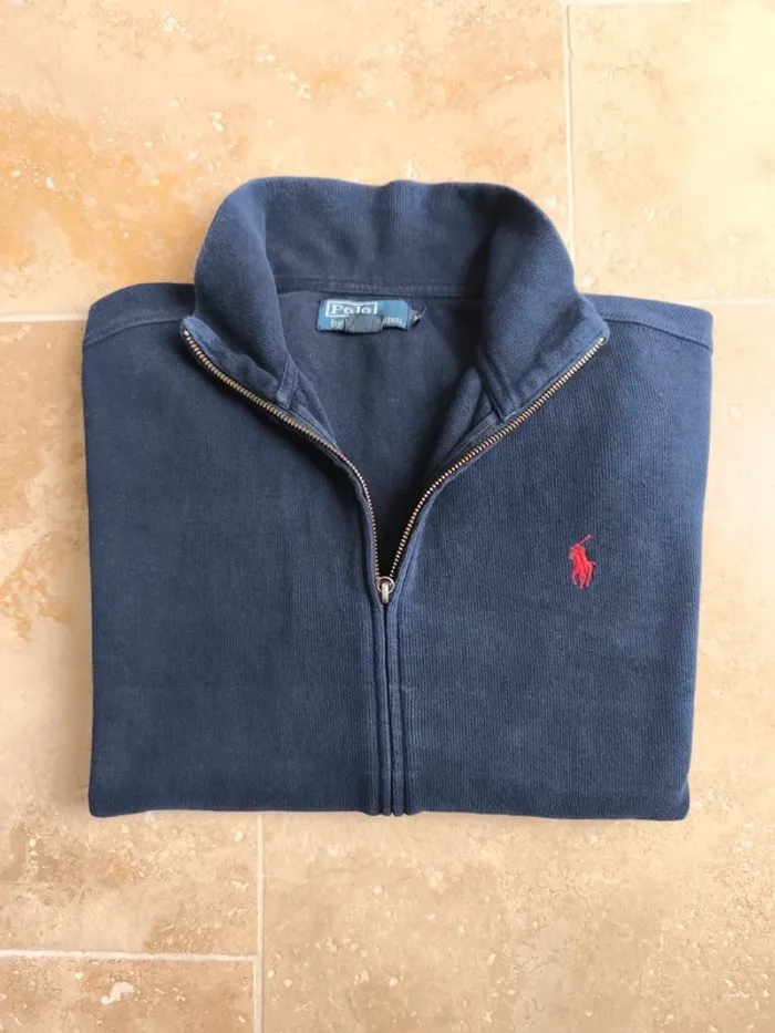 Veste pull zippée Ralph Lauren homme M marine logo rouge excellent état