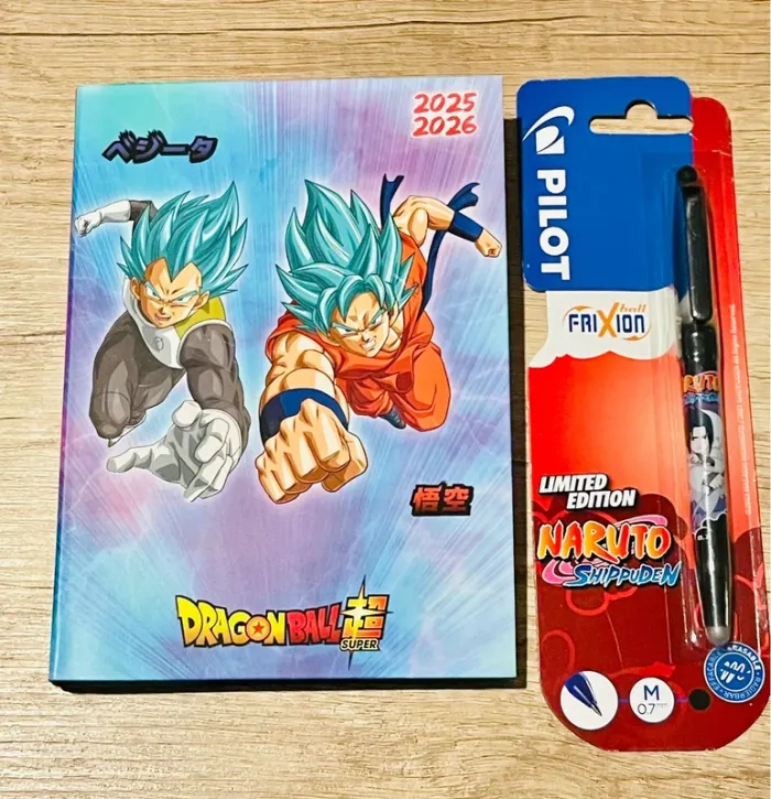 Agenda Dragon Ball Z, 25, 26 et stylo frixions Naruto