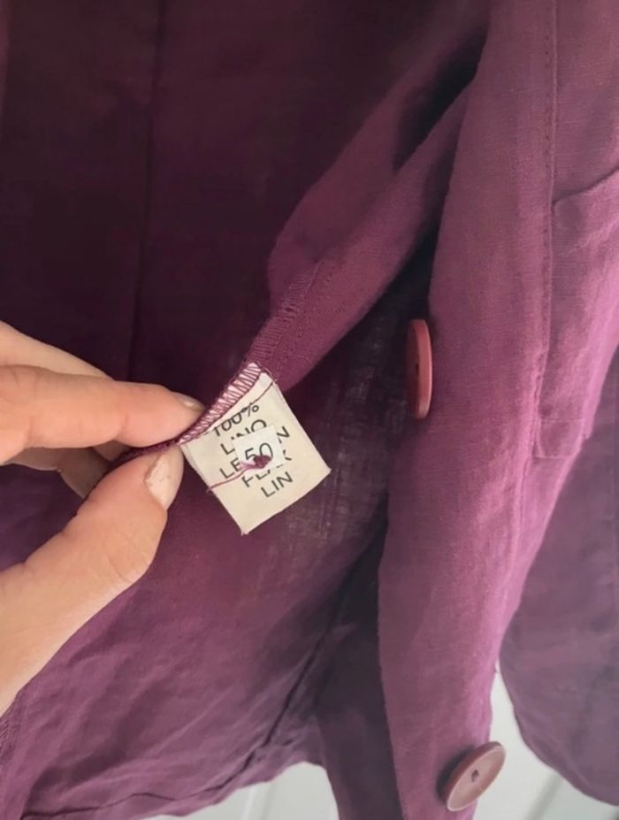 Veste chemise violette en lin vintage - photo numéro 4