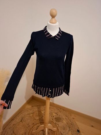 Pull chemise chic bleu marine/noir Pimkie taille S 36