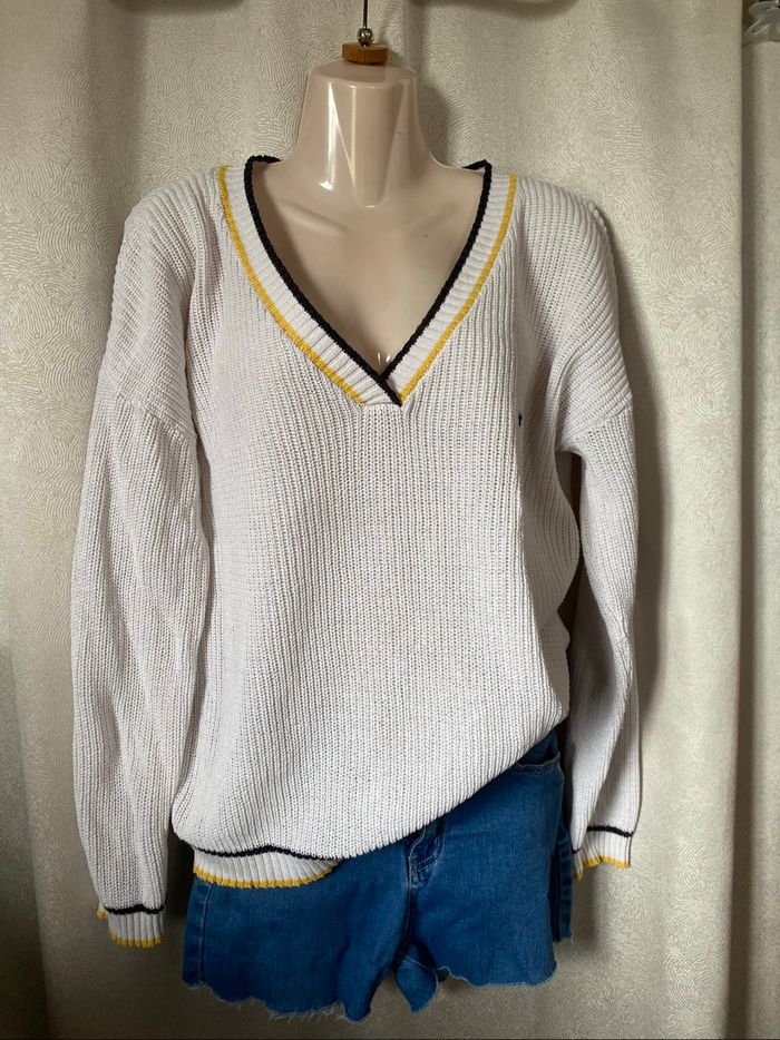 Pull marin coton blanc M Le Phare de la Baleine