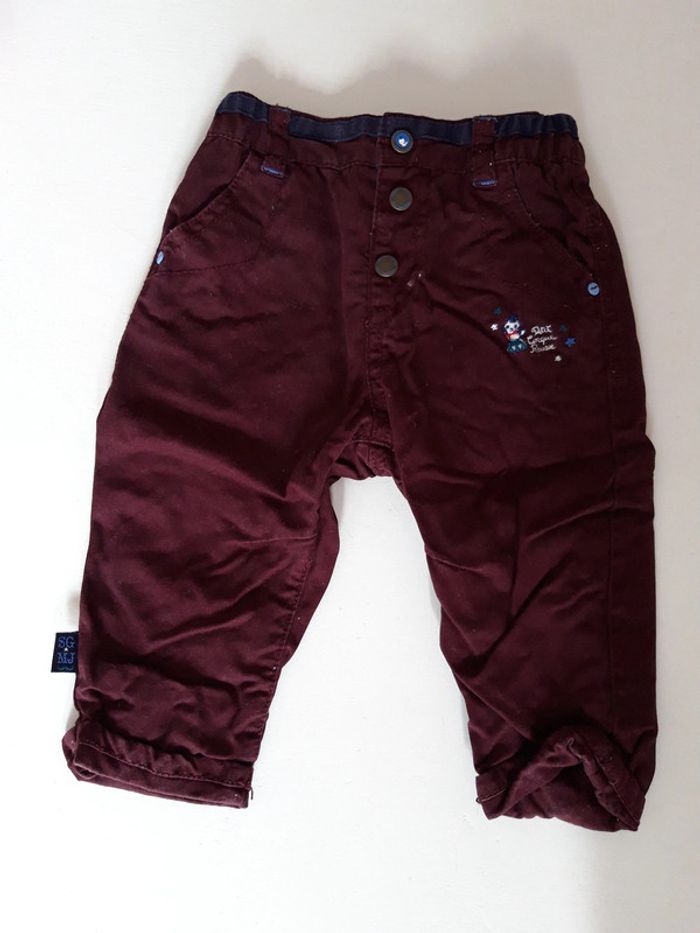 Pantalon Sergent Major bordeaux prune 9 mois 71 cm à boutons, petit cirque - photo numéro 2