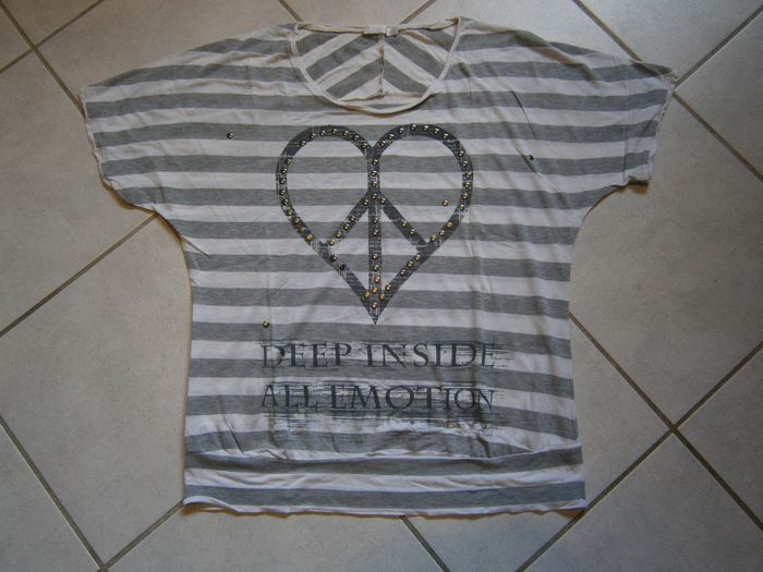 Tee-shirt MC rayé blanc/gris PROMOD Taille L