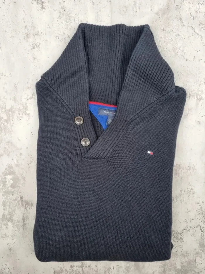 Pull col châle Tommy Hilfiger – Noir – Taille L Hommes (mesures en photos) - photo numéro 2