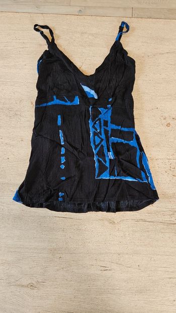 Blouse évasée à bretelles noire et bleu, taille S/M