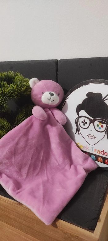 doudou ours mouchoir rose blanc mes petits cailloux