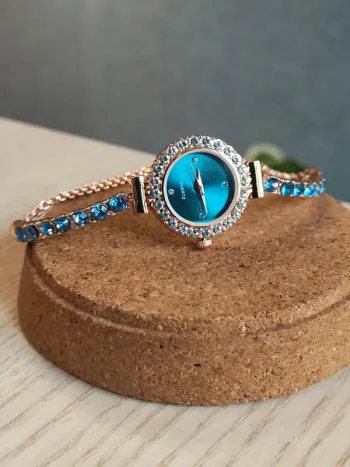 Montre bijou, bleu ciel, et rose-doré