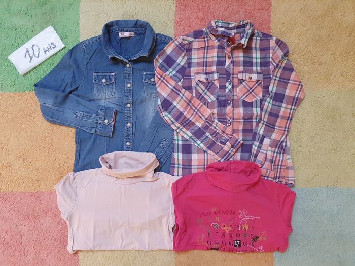 Lot 4 chemisiers et tee-shirt col roule  - Multicolore - Automne/ Hiver - Fille - 10 ans - Neuf et TBE