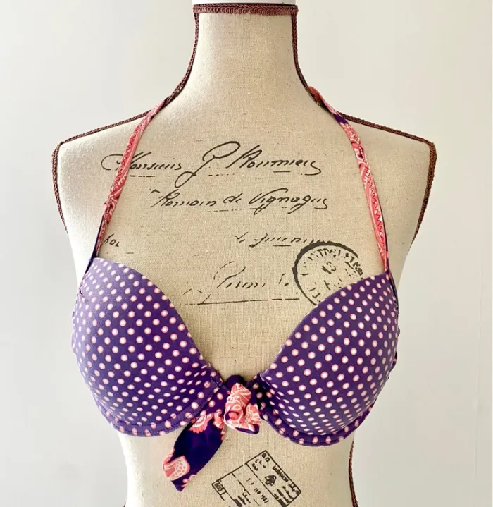 Maillot de bain deux pièces violet et rose - déco bandanas - 34 XS - photo numéro 2