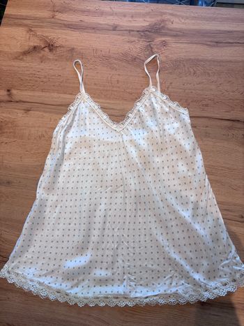 Top débardeur satiné blanc pois beige taille unique