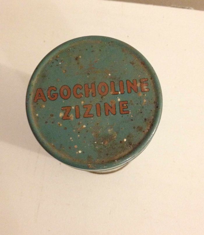 Ancienne boite publicitaire cylindrique agocholine zizine en métal pour collectionneur - photo numéro 5