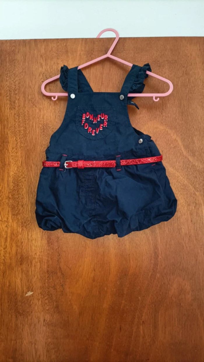 Salopette robe bleu et rouge "bonheur forever"